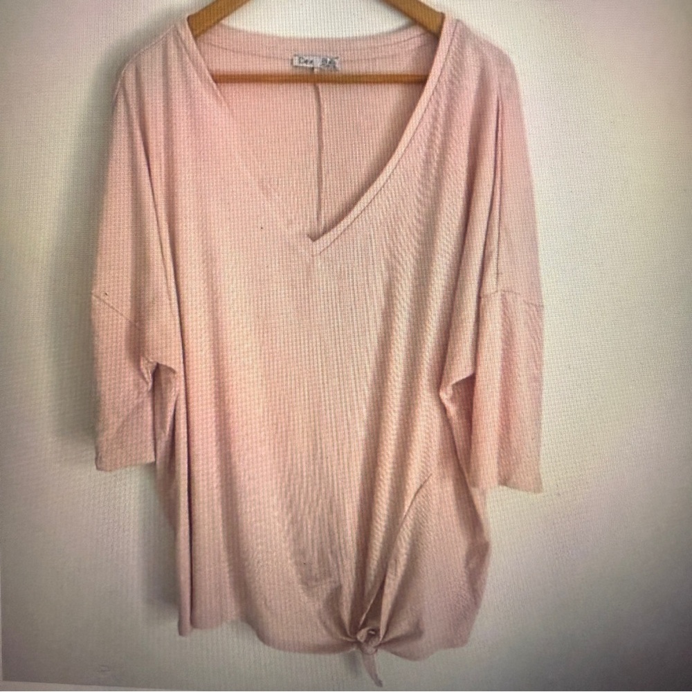 Dex Women Pink V Neck 3/4 Sleeve Side Knot Front Tunic Top Plus Size 2X
